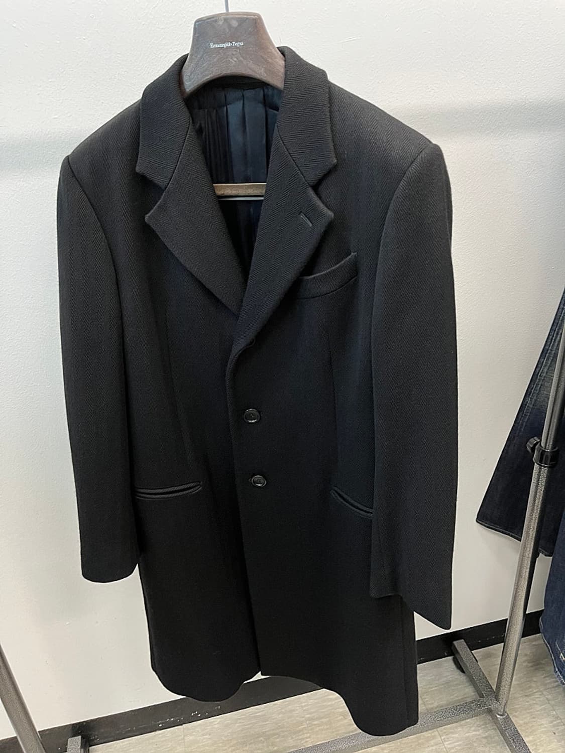 95-100) 알마니꼴레지오니 블랙 헤링본 울코트  상품이미지3