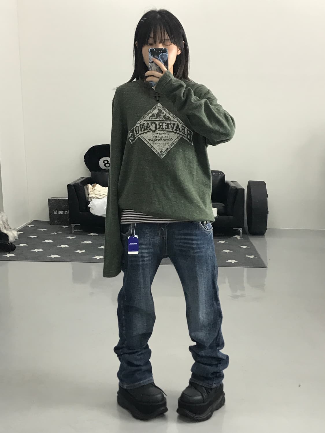 빈티지 비버카누 카키 롱슬리브 상품이미지1