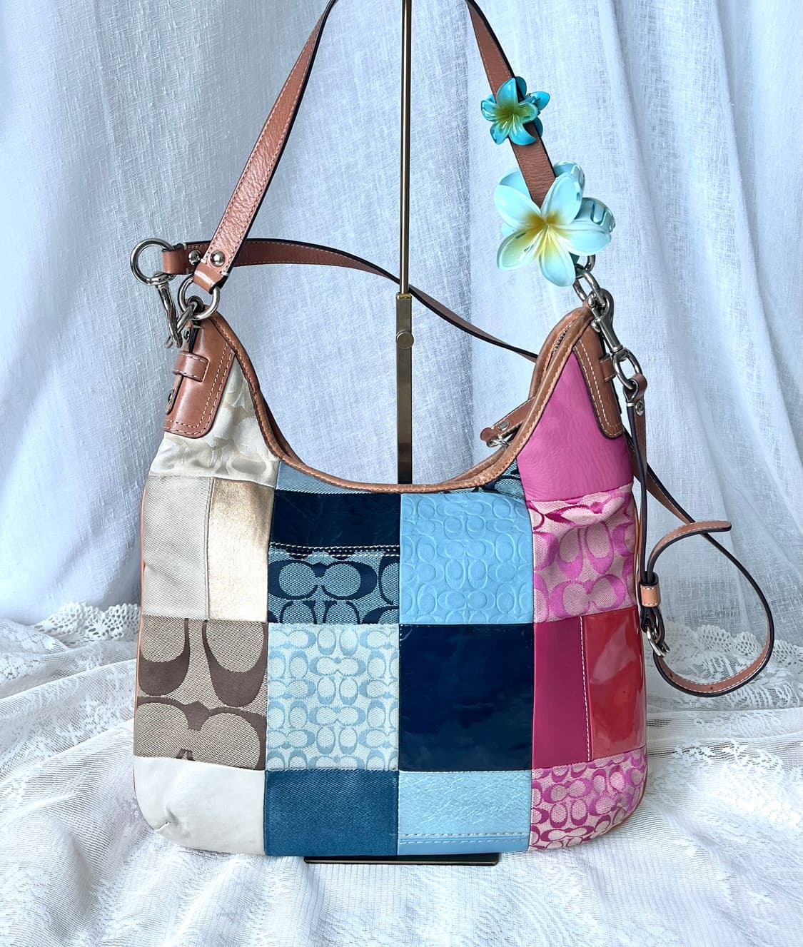 90s coach 시그니처 패치워크 아카이브 레더 캔버스 숄더백 상품이미지3