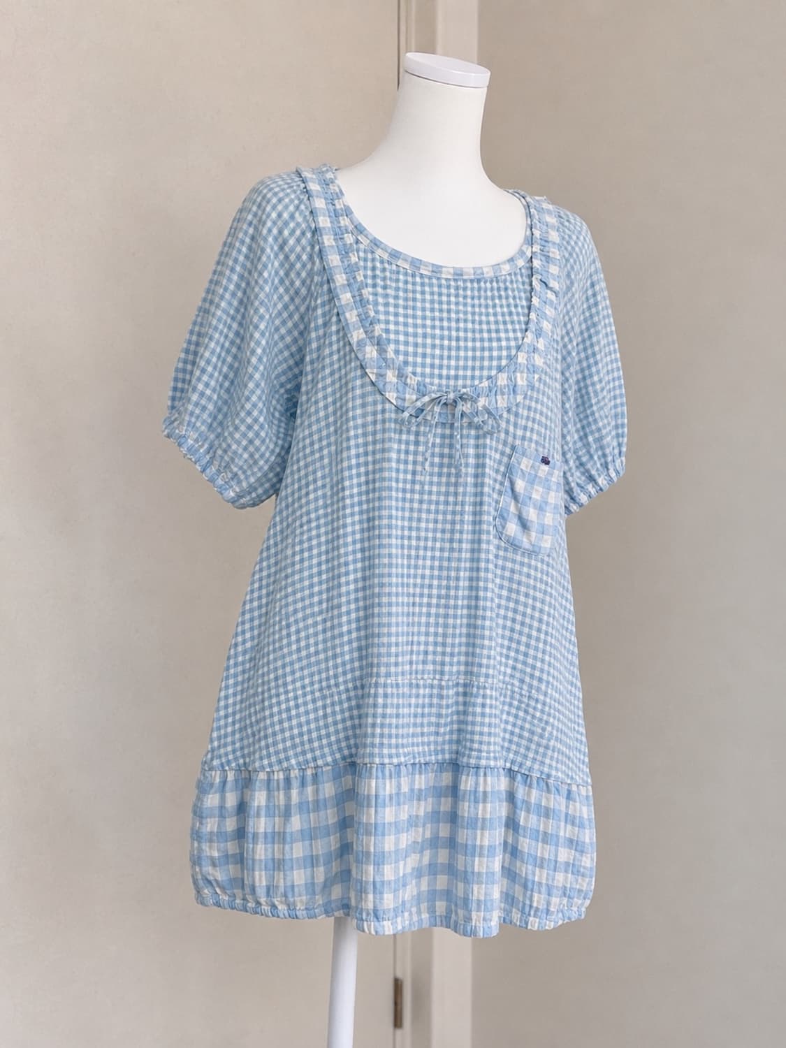 Tsumori Chisato 츠모리 치사토 베이비블루 깅엄 벌룬 원피스 상품이미지2