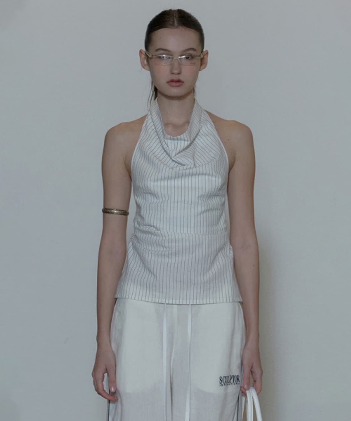 Drape Backless Halter Top White M 상품이미지2