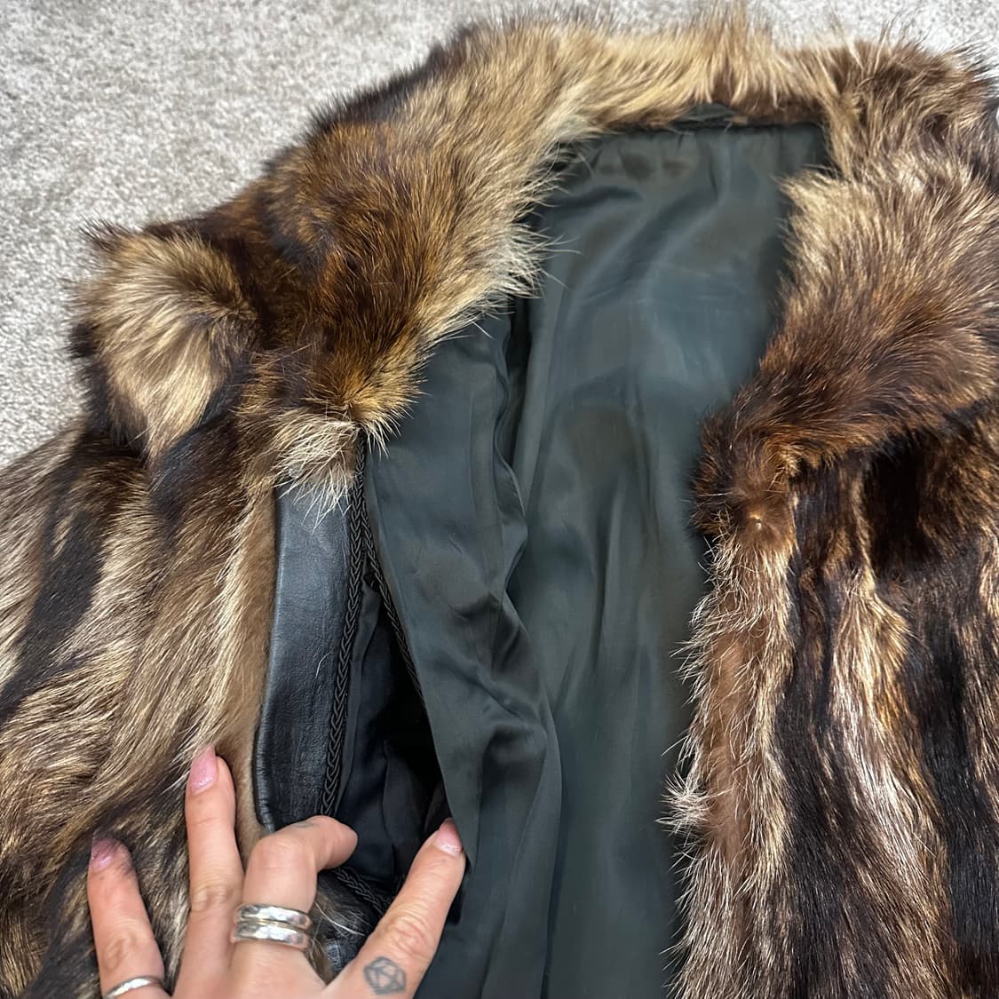 빈티지 브라운 믹스컬러 사가폭스 퍼자켓L 상품이미지3