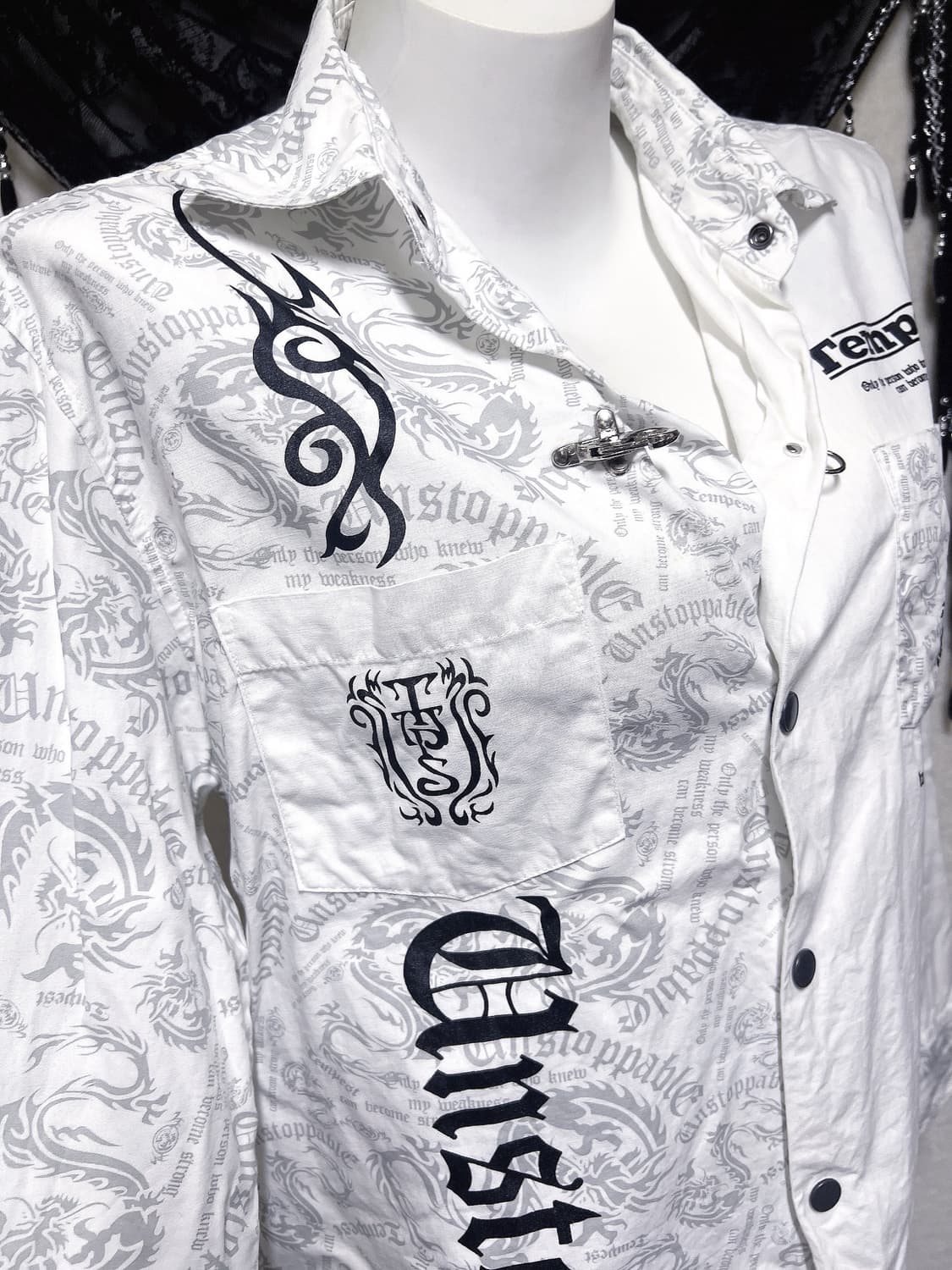 화이트 타투프린팅 오버핏 셔츠 고스펑크 emo 중성계 y2k 하라주쿠 상품이미지3