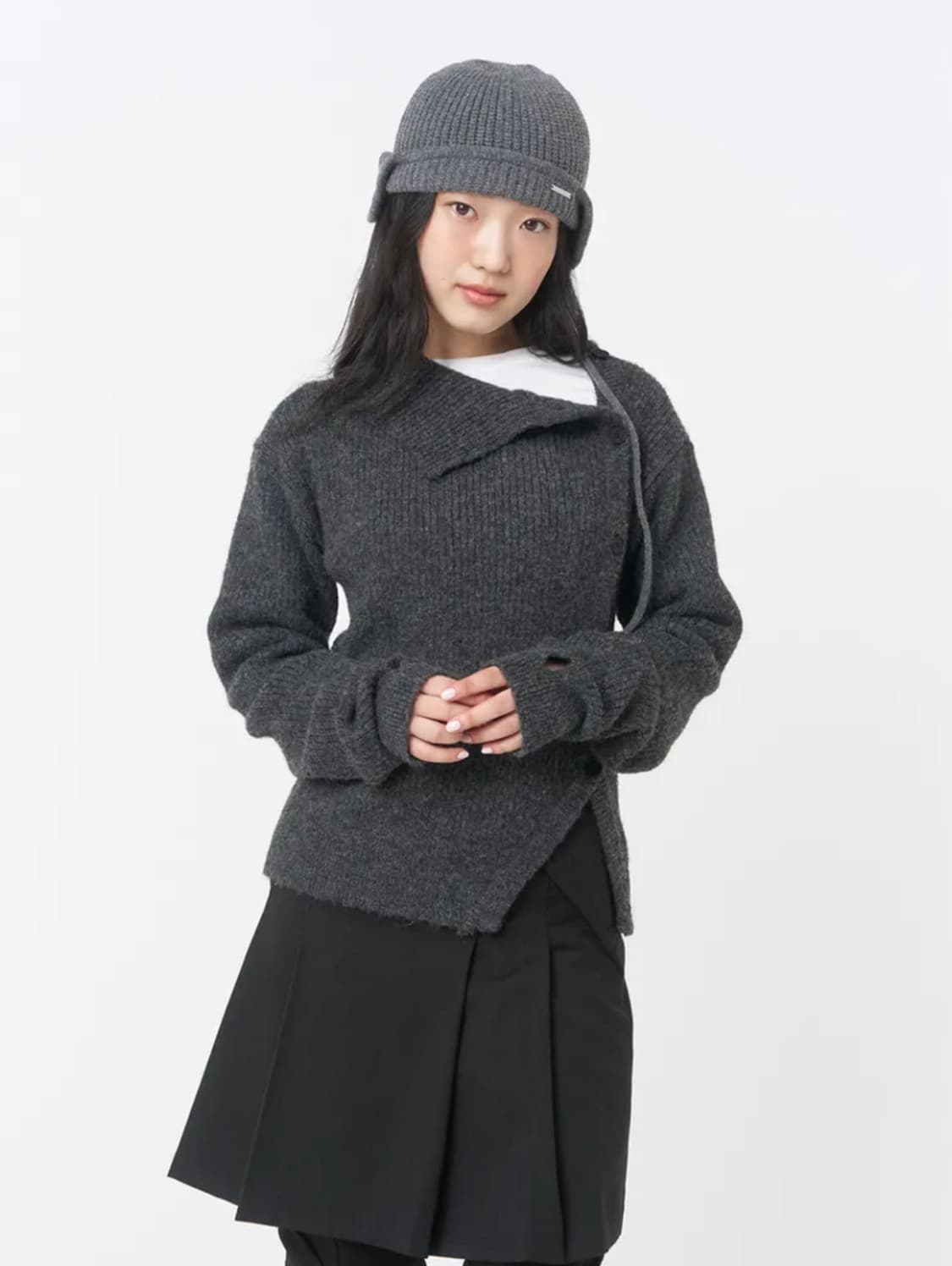 미세키서울 사이드 버튼 니트 챠콜 상품이미지2