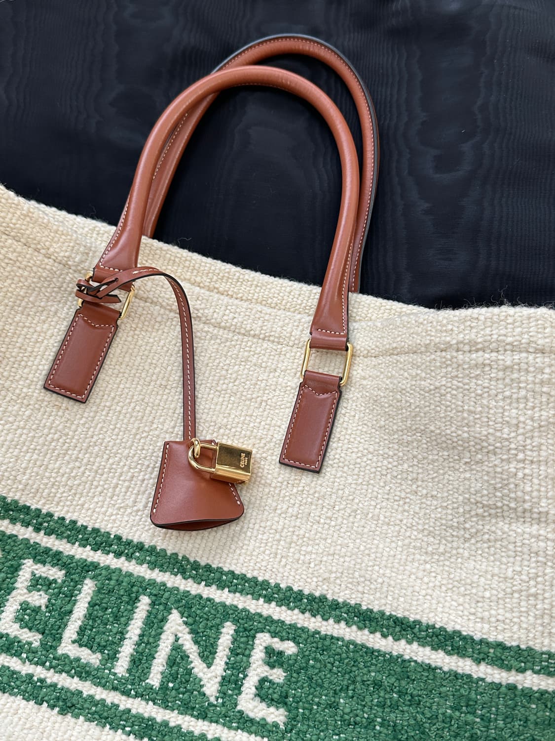 셀린느 텍스타일 카프스킨 호리즌탈 카바스백 그린 상품이미지3