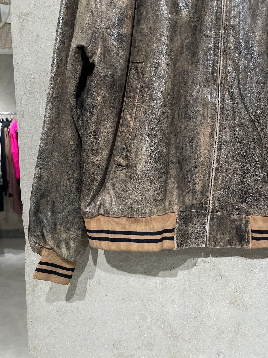 아비렉스 브라운 usa 로고 바시티 레더 자켓 상품이미지4