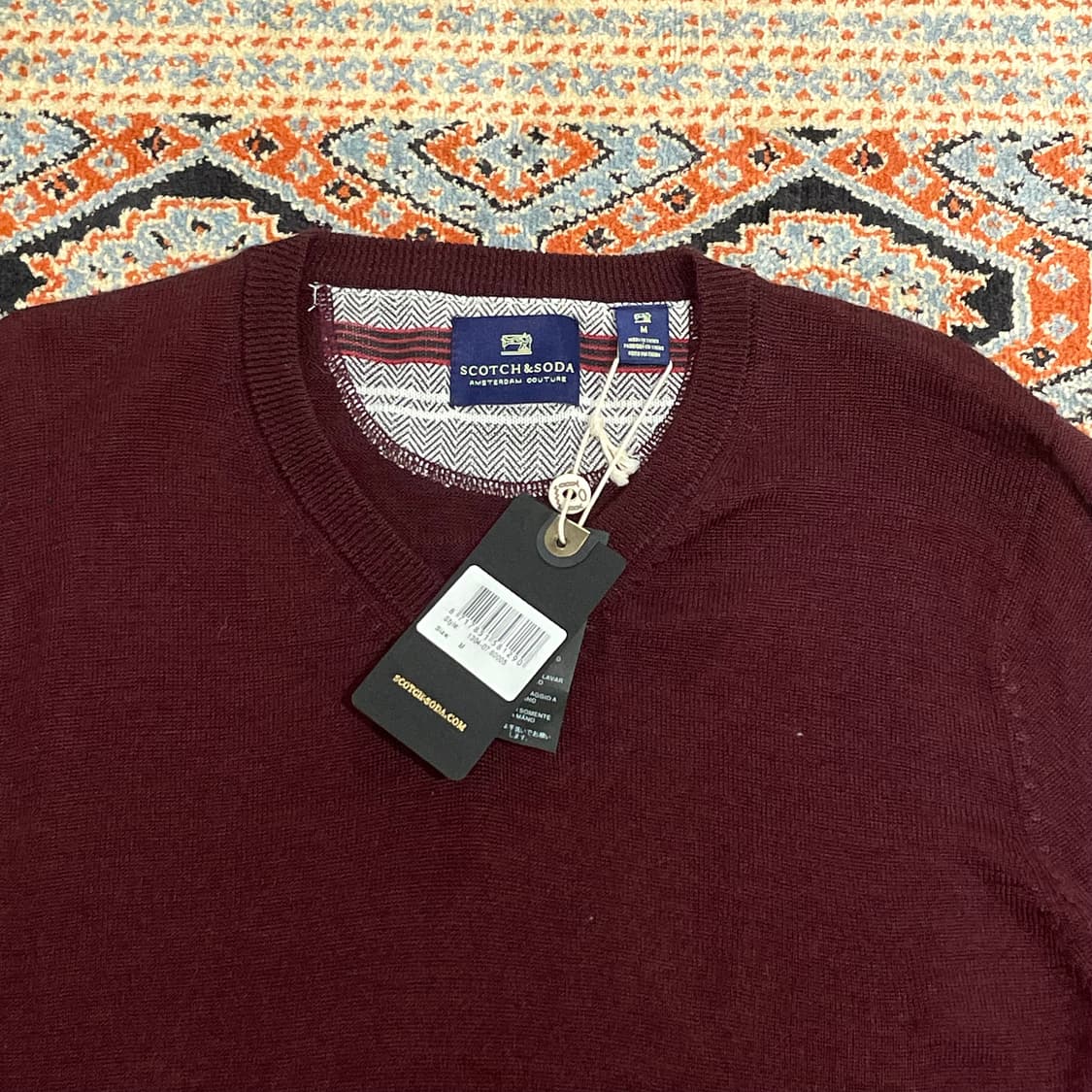  스카치앤소다 브이넥 버건디 울 혼방 니트 남성M 상품이미지4