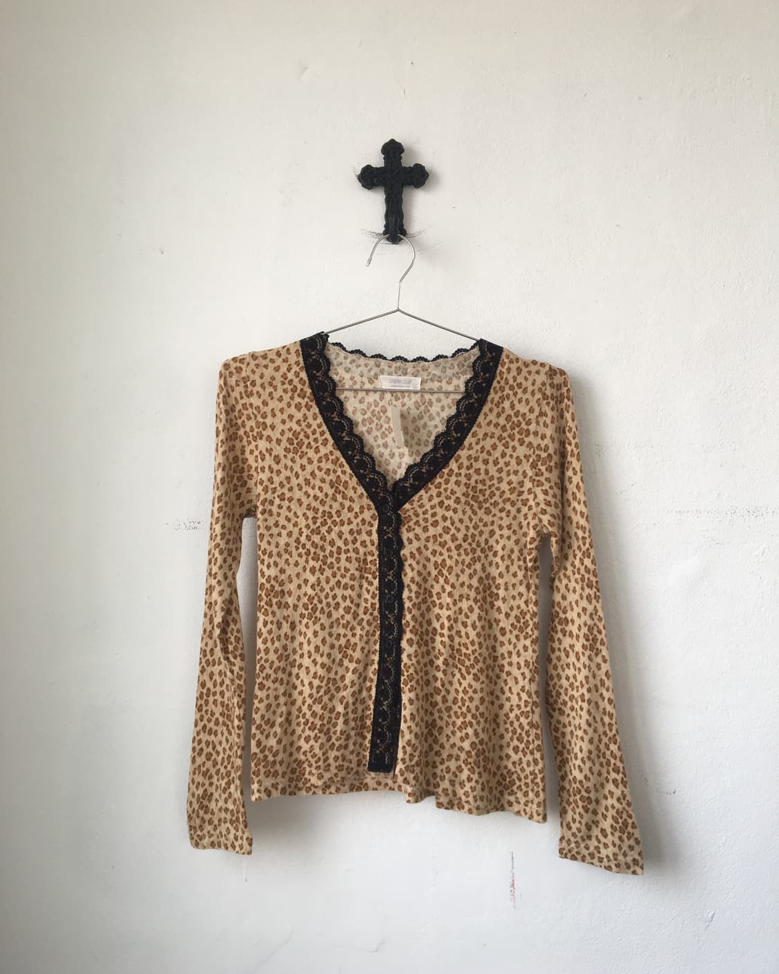 Lace trimming leopard pattern knit cardi 상품이미지2