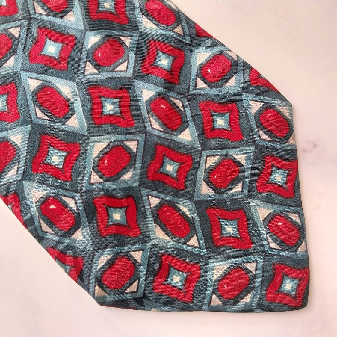 꾸레쥬 실크 그린 기하 패턴 넥타이 9.1cm A+등급 K1928 상품이미지6