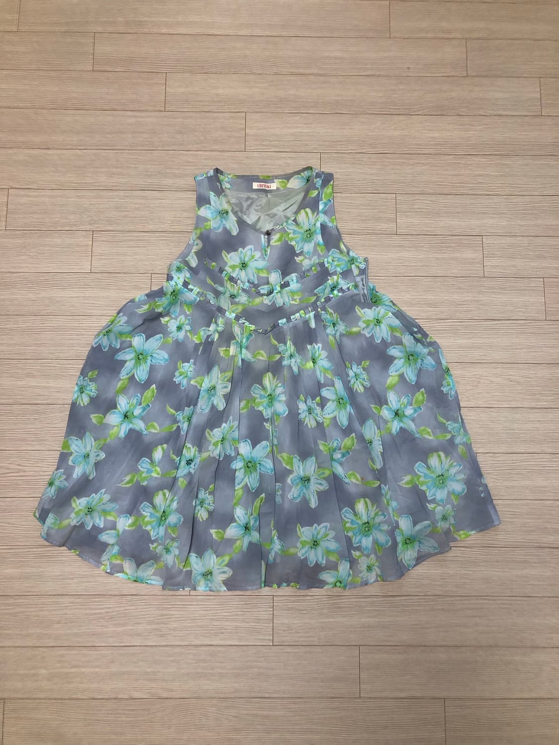 핀턱 프릴 민트 플로럴 꽃 나시 원피스 상품이미지1