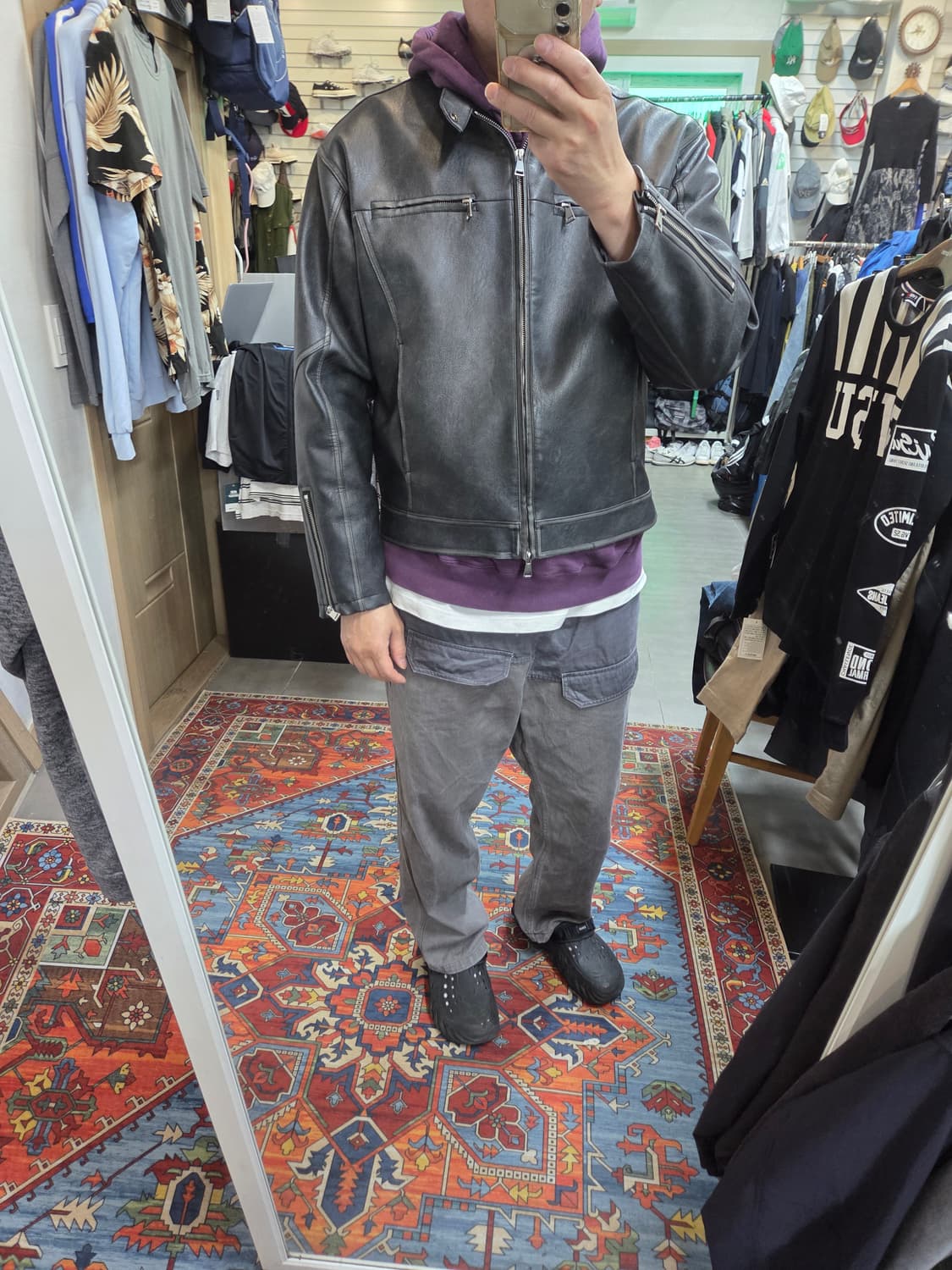 Lowell 빈티지워싱 레더 라이더자켓 대략 xl 상품이미지5