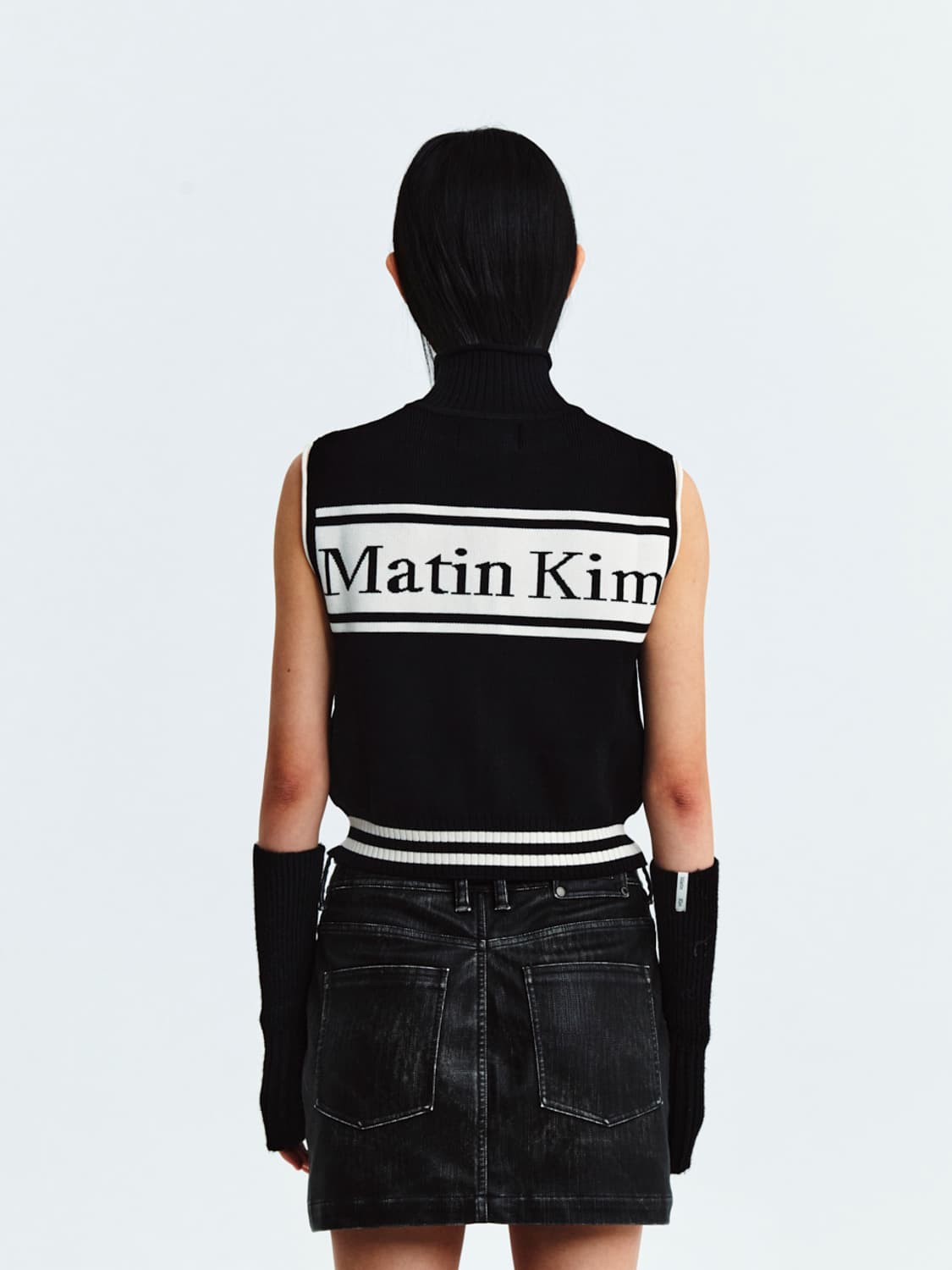 마뗑킴 뒤 로고 스펠 포인트 스트라이프 니트집업 베스트 S 상품이미지4
