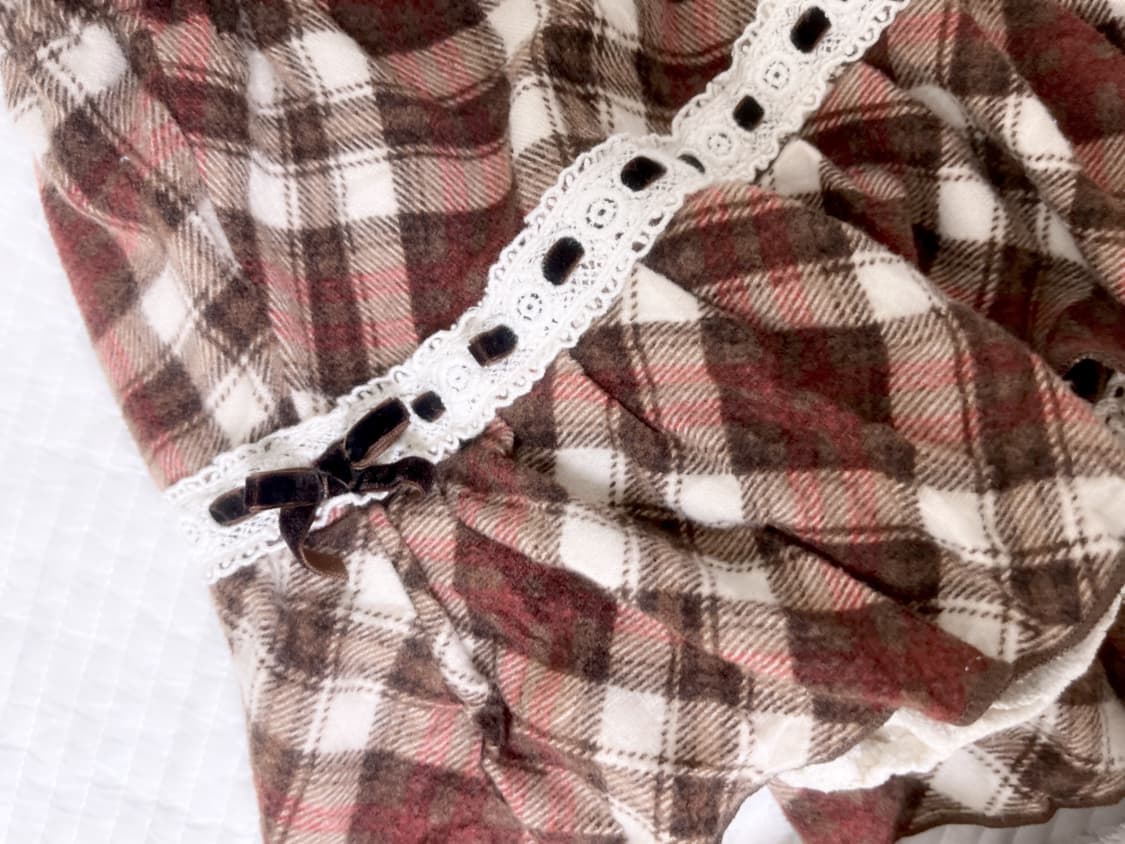 대대장!!) 리즈리사 체크 레이스 리본 큐롯 히메카지 라떼갸루 히메갸루 상품이미지3