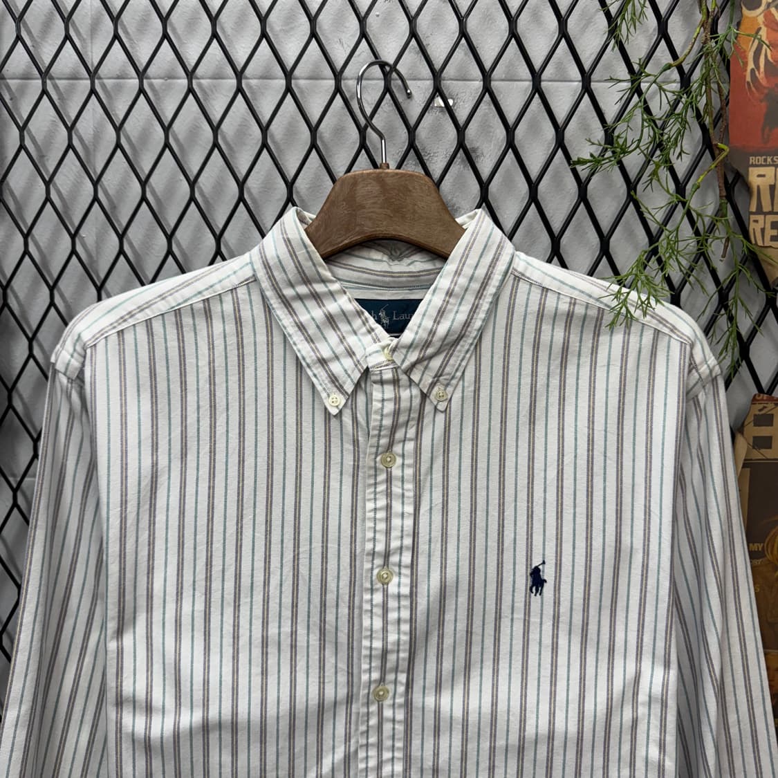 폴로 랄프로렌 스트라이프 긴팔 셔츠 네이비 포니 로고 포인트 화이트 상품이미지3