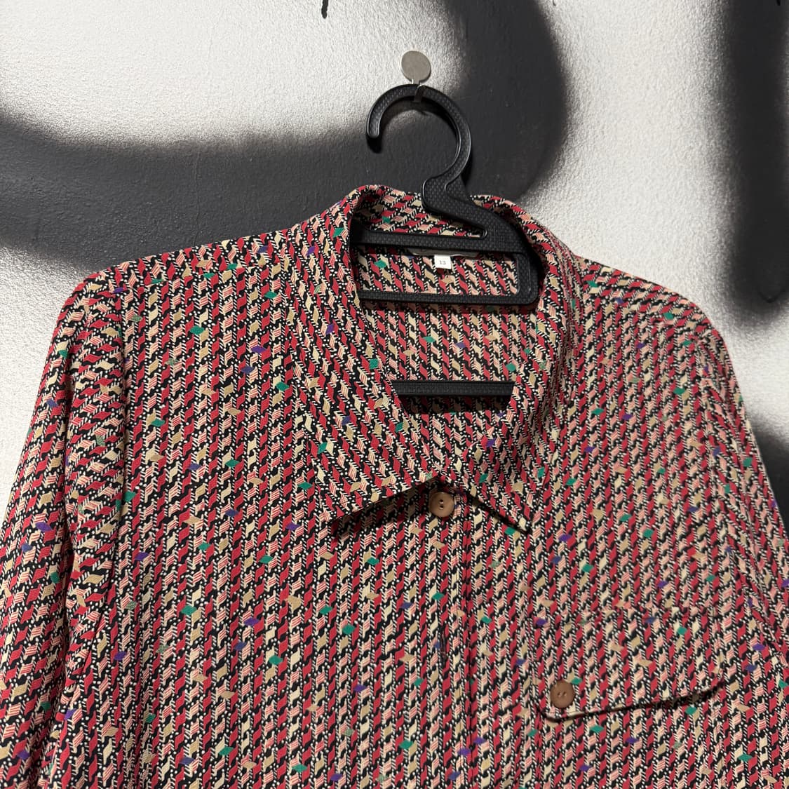 VTG 빈티지 기하학 하운드투스 스트라이프 패턴 원포켓 긴팔 셔츠 상품이미지3