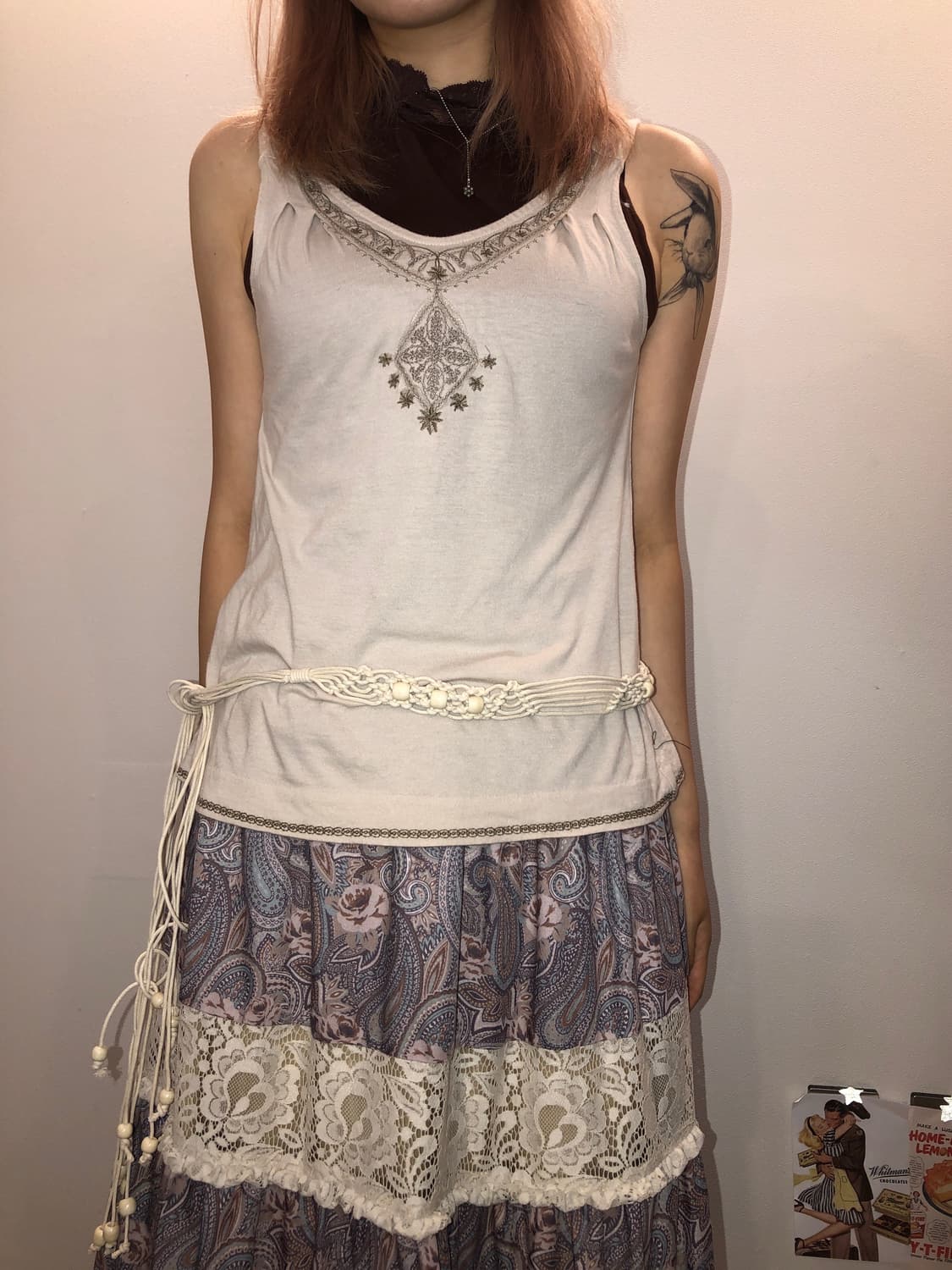 jpn vintage 보헤미안 베이지 슬리브리스 상품이미지3
