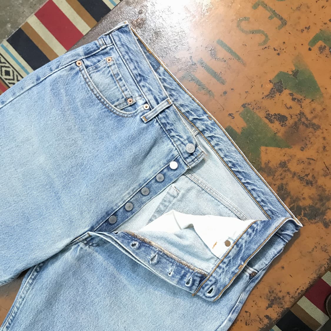 USA 리바이스 501 연청 데님 팬츠 허리 37  상품이미지5