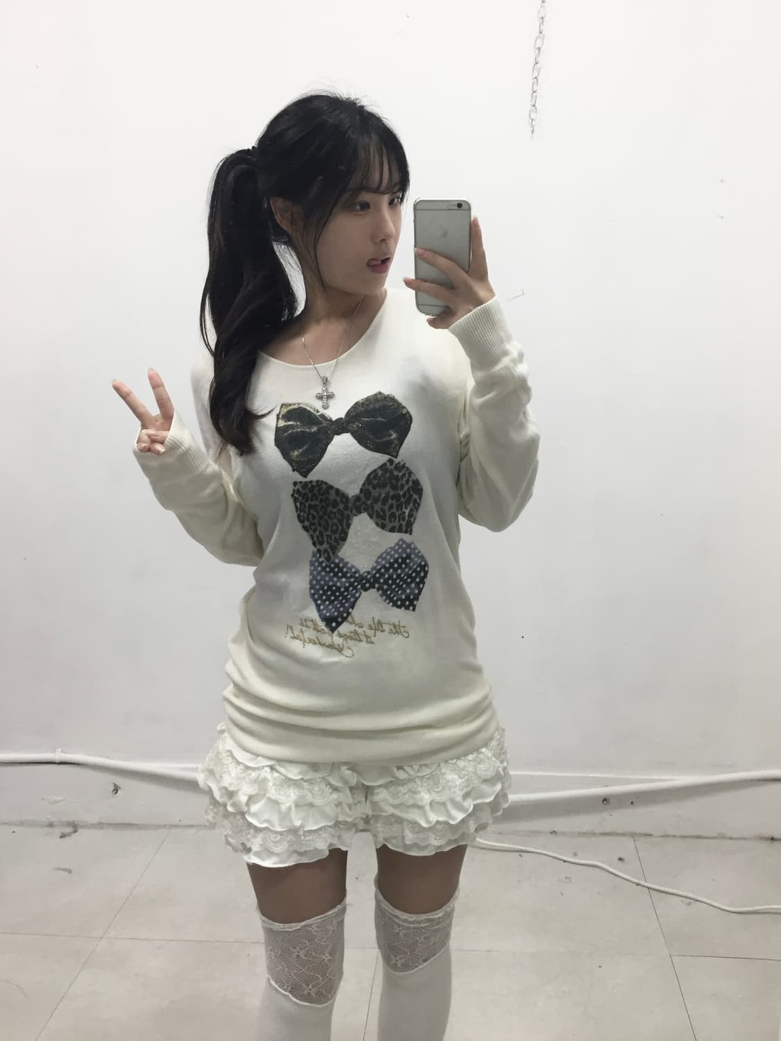 [GLEAM] 갸루 호피 레오파드 리본 롱슬리브 상품이미지1