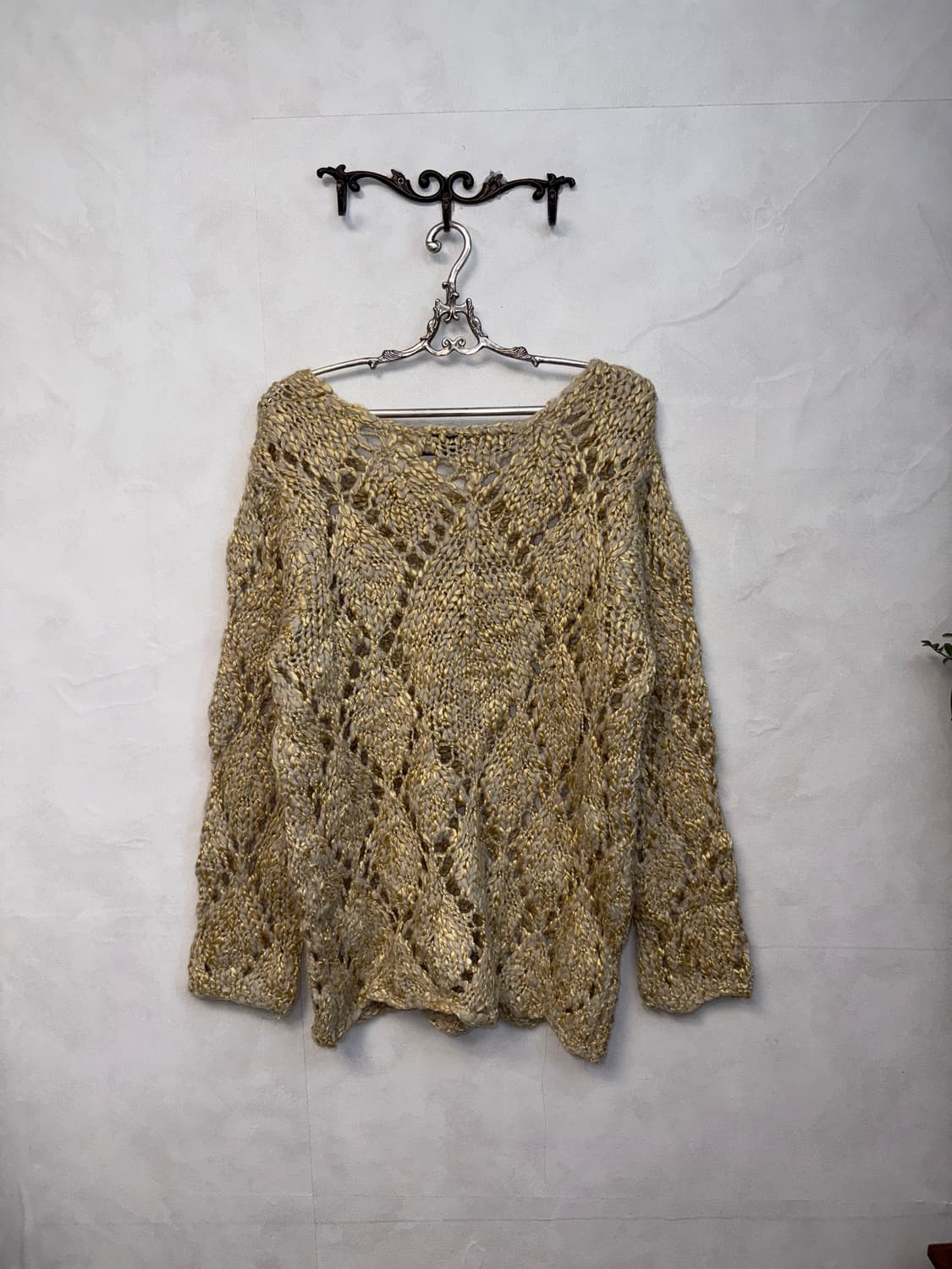 OPEN YY argyle pointelle pullover beige  상품이미지3