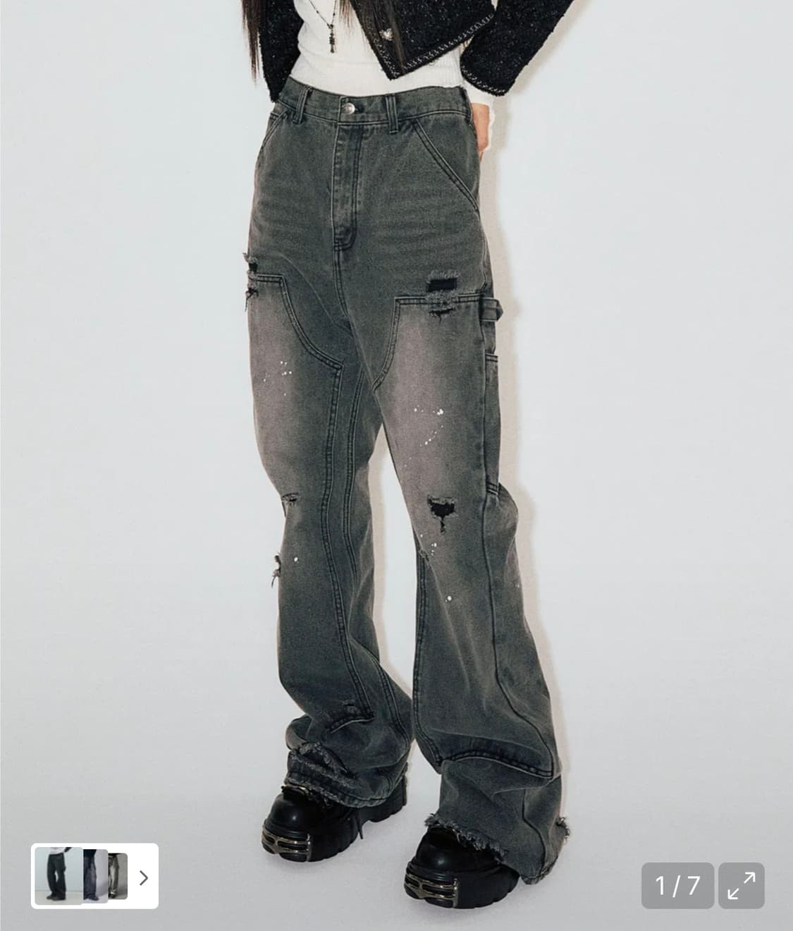 [스키즘인듀싱] 더블니 부츠컷 데님 (Gray) 상품이미지1