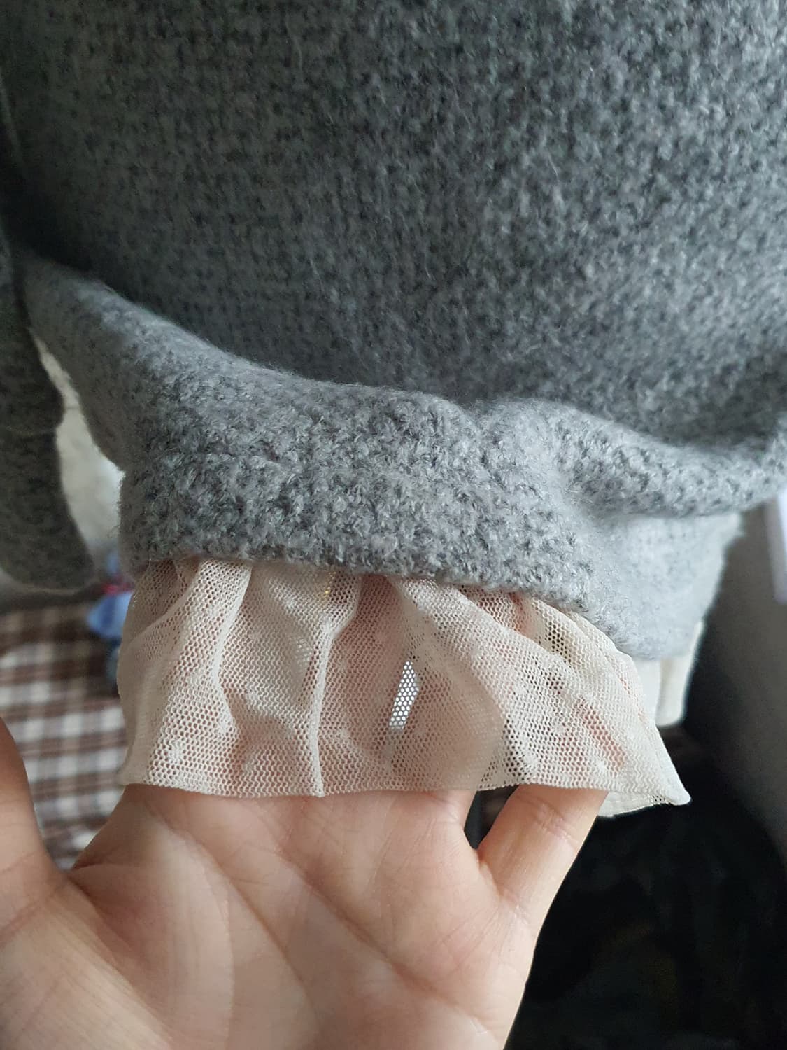 [모리걸] 레이스 장식 니트 롱 스웨터 그레이 상품이미지2