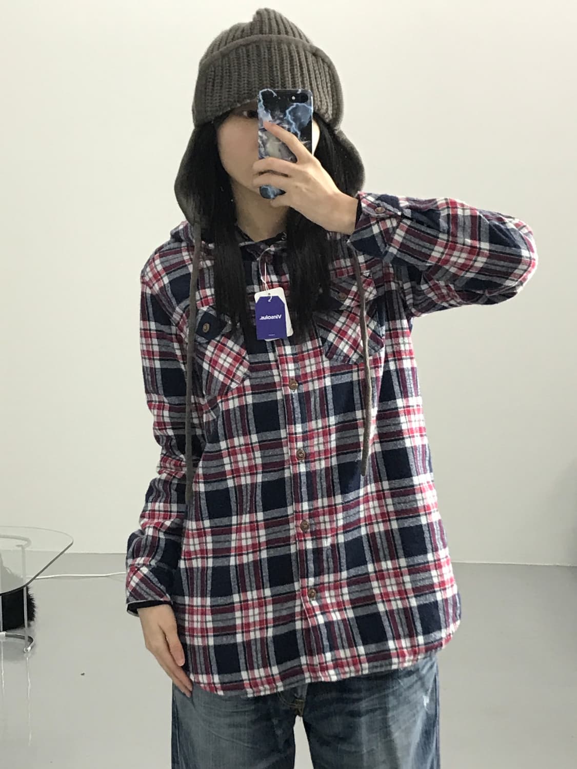 JPN 체크 패턴 후드셔츠 상품이미지2