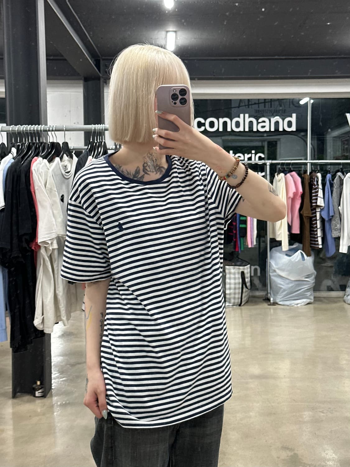 폴로 랄프로렌 스트라이프 네이비 반팔 티셔츠  상품이미지2