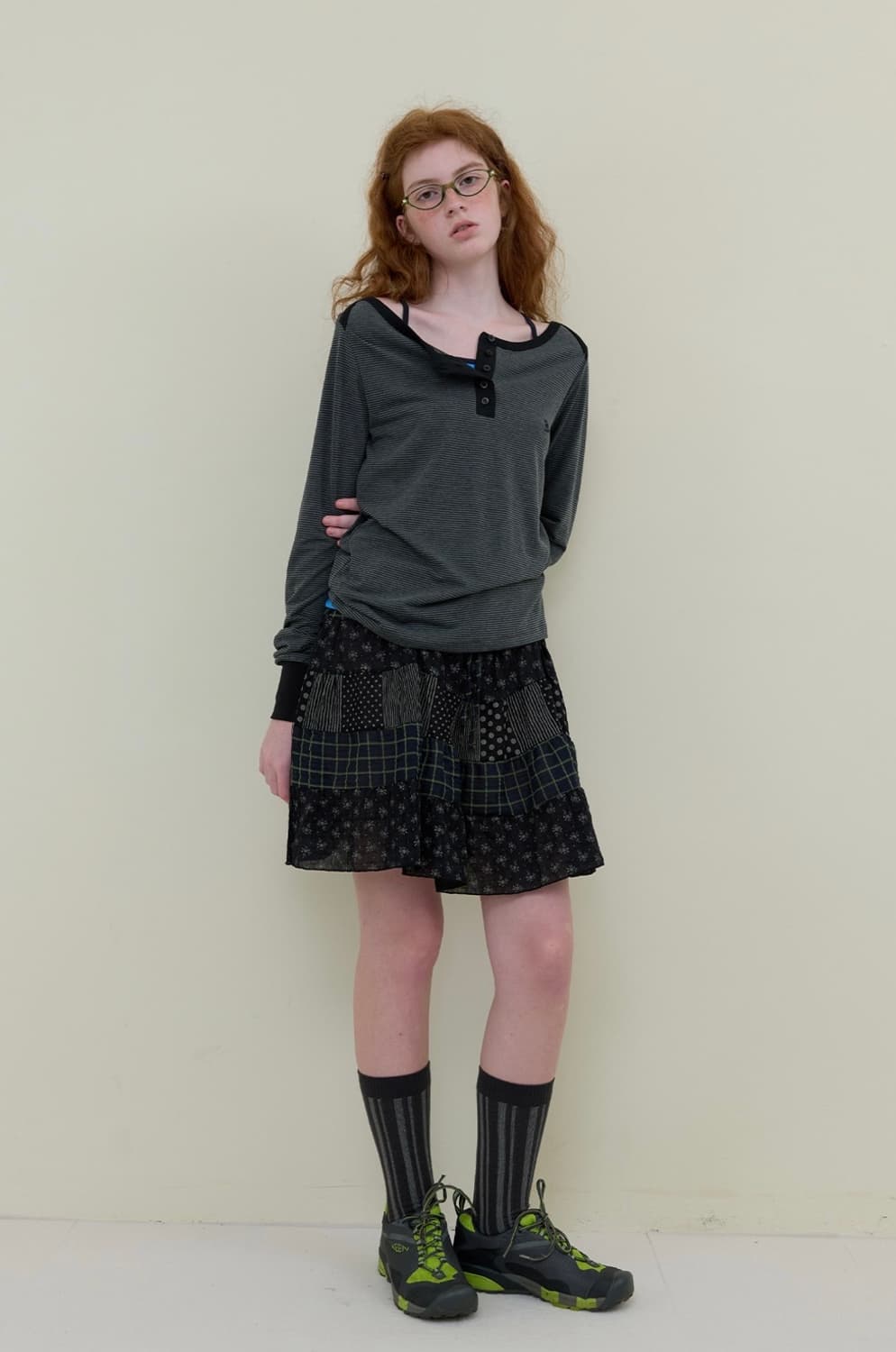 노컨텐츠 Mixed Pattern Mini Skirt 상품이미지1