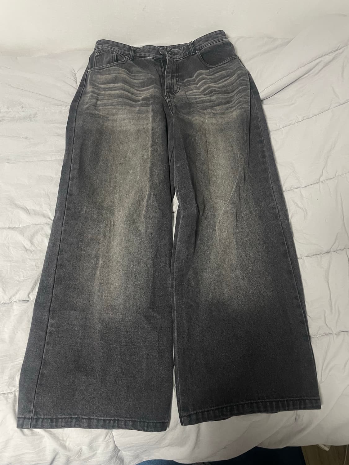 노이어 블랙 캣워싱 와이드 데님 팬츠 52 상품이미지4