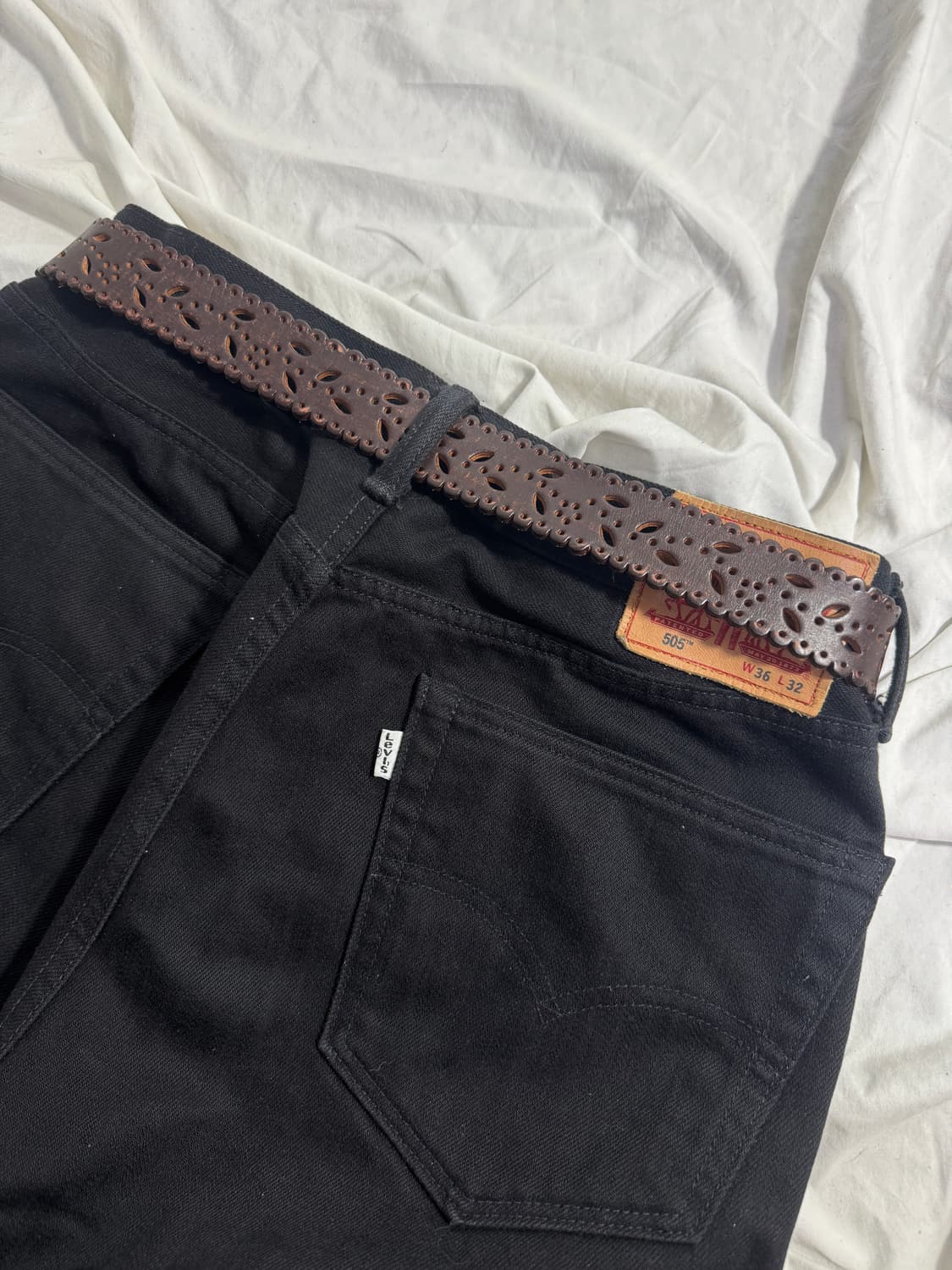 에드윈 플로럴 펀칭 웨스턴 카우 레더 벨트 상품이미지2