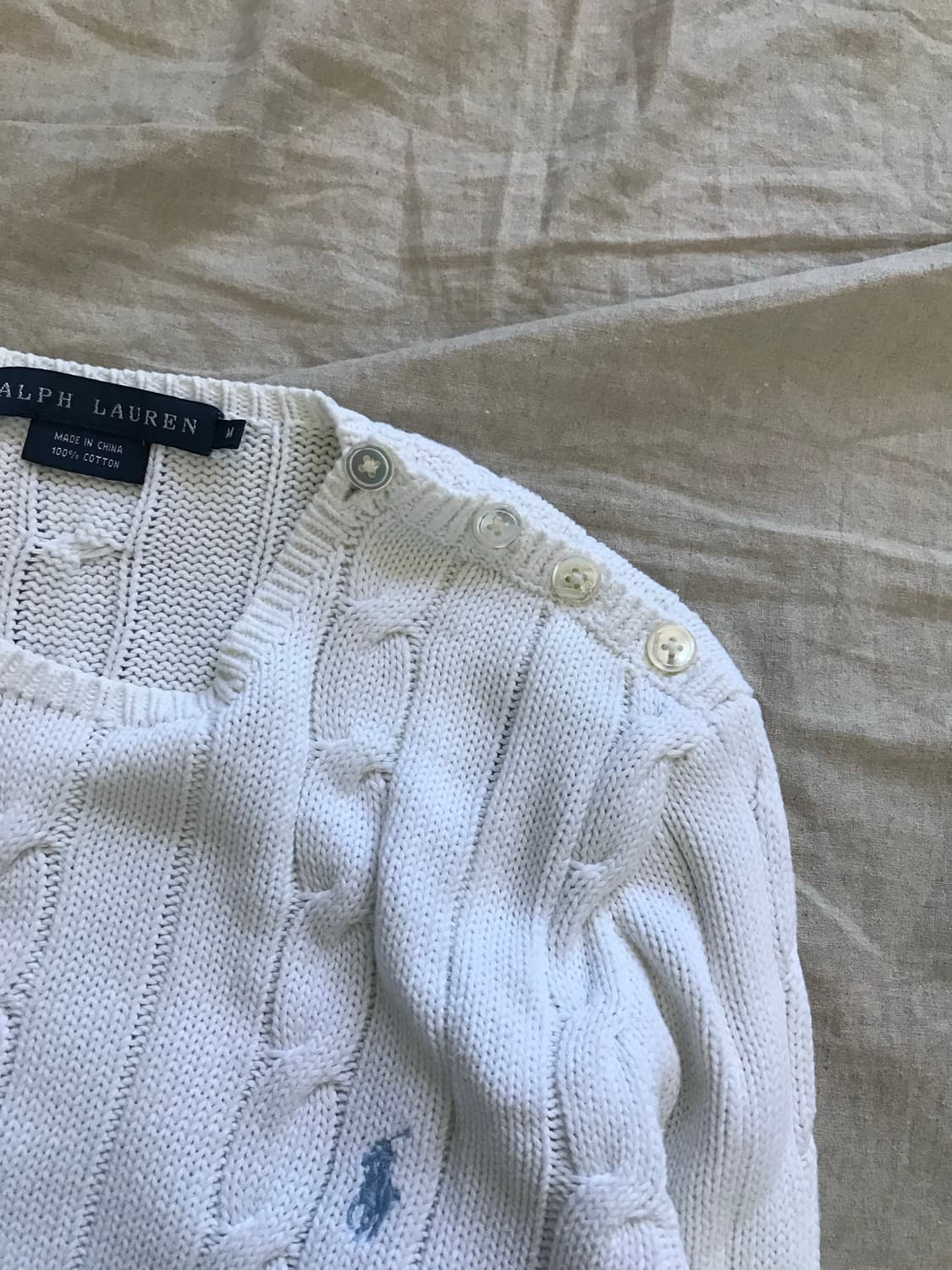 폴로 랄프로렌 포니로고 케이블 니트 화이트 어깨 버튼 패턴 상품이미지7