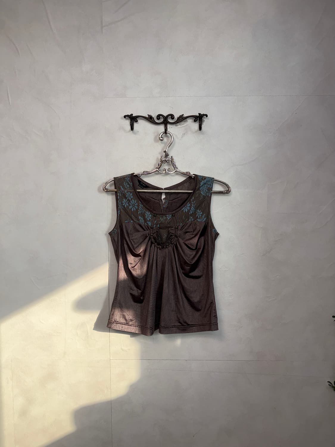 Blue brown oriental shirring sleeveless 상품이미지2