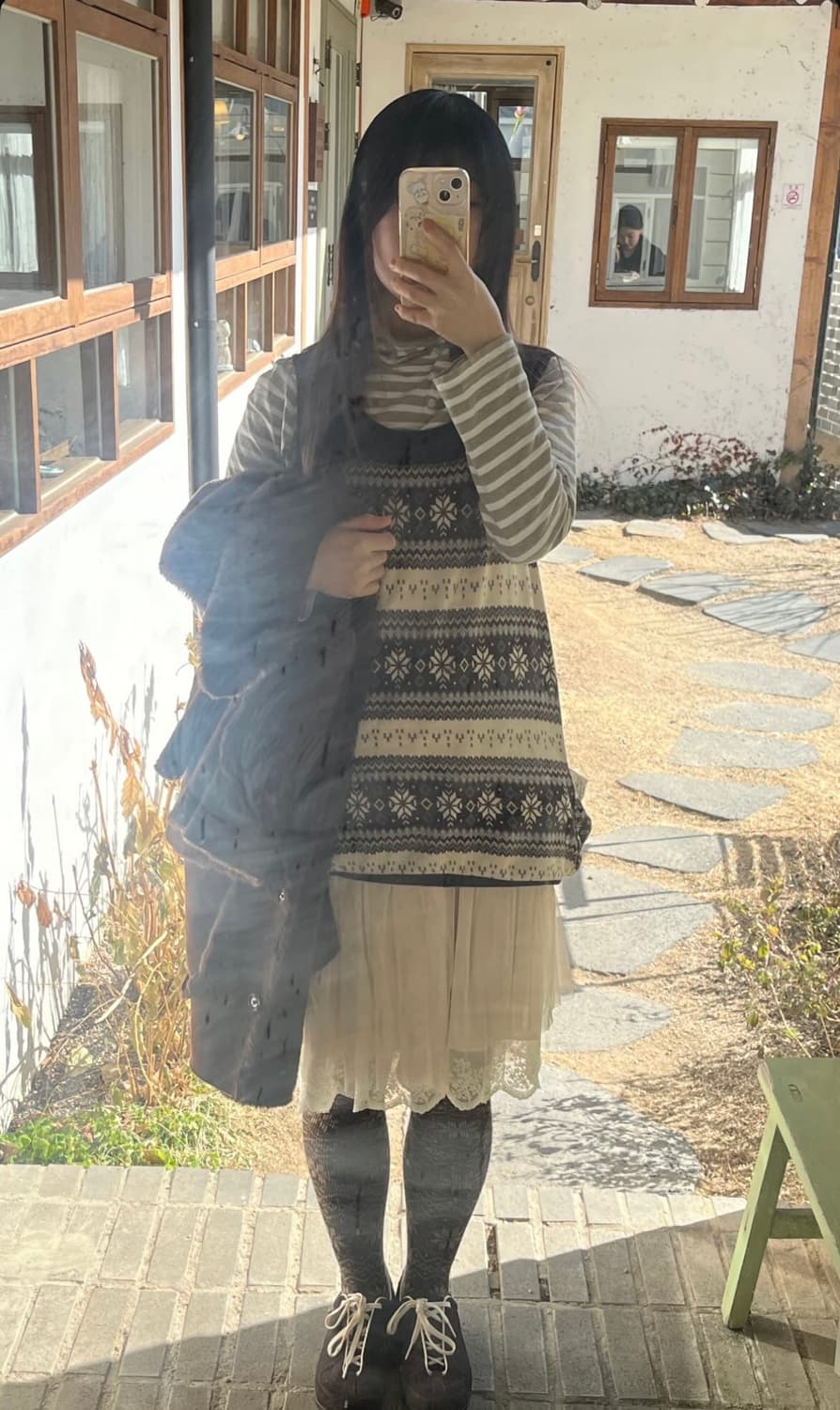 빈티지 모리걸 눈꽃 패턴 니트 베스트 상품이미지2