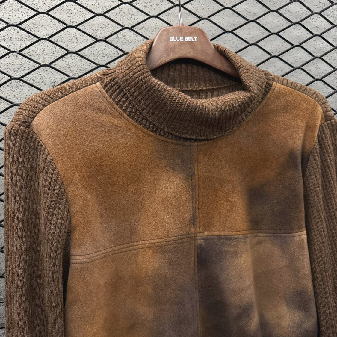 JPN VINTAGE 마블링 패턴 터틀넥 롱 원피스 골지 울패치 상품이미지4