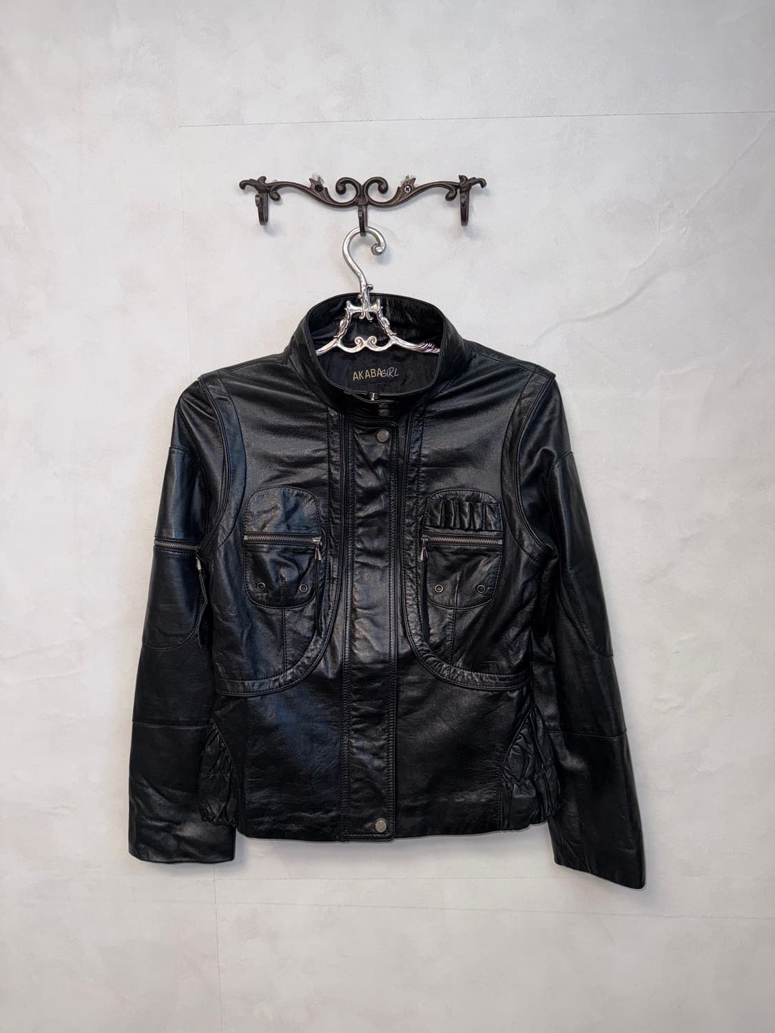 Black lamb skin zipper wrinkle detail jk 상품이미지1