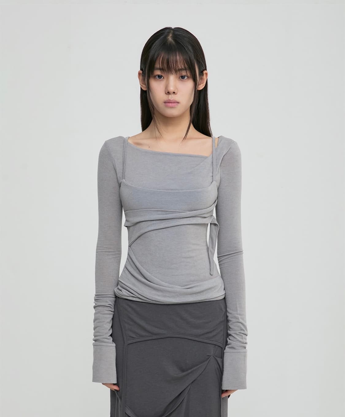 플레어업 레이어드 뷔스티에 롱 슬리브 그레이 상품이미지1