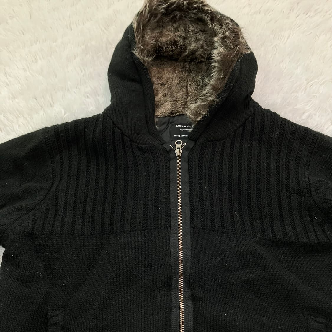 빈티지 블랙 레더 라인 퍼 니트 집업 780 y2k 스트릿 갸루 펑키 상품이미지3