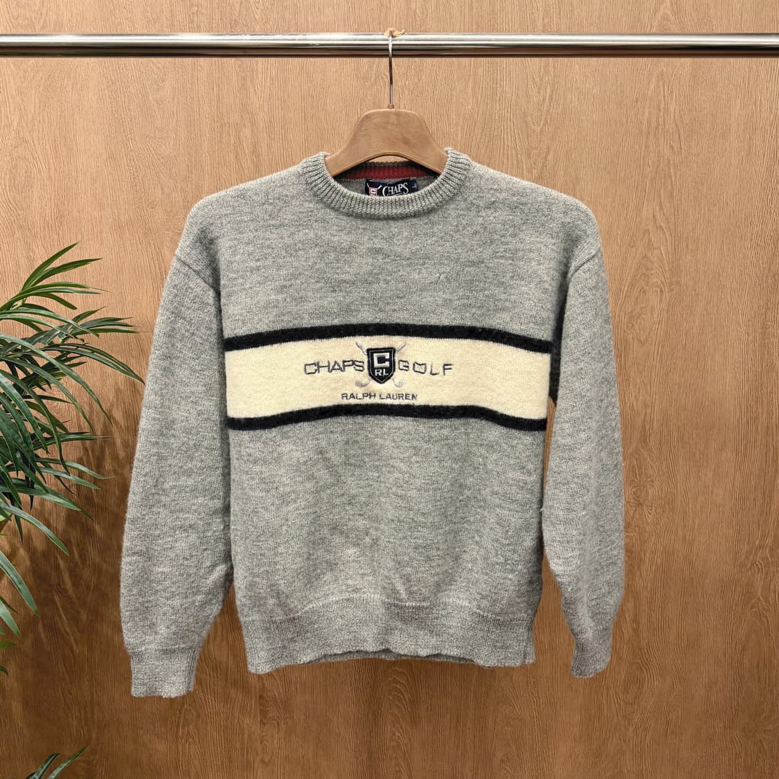 랄프로렌 라운드넥 니트 로고 자수 크레스트 엠블럼 배색 디테일 그레이 상품이미지1