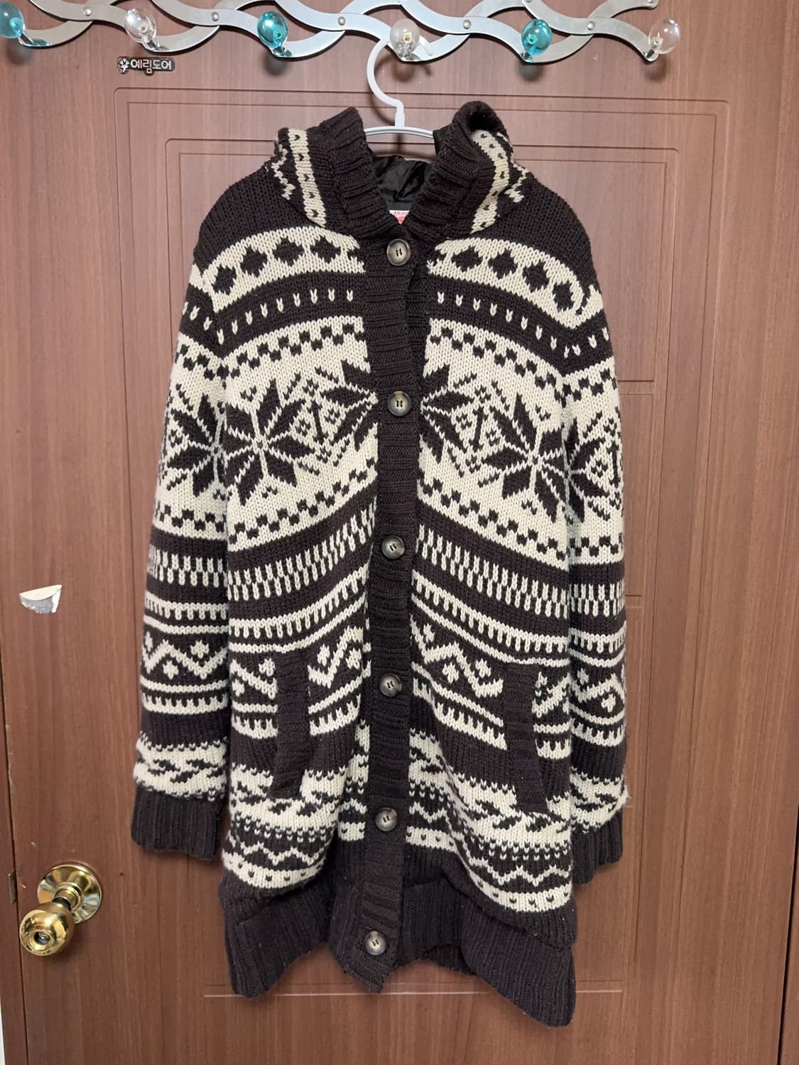 모리걸 하구미 일본 빈티지 코위챤 코위찬 패턴 니트 후드 집업 상품이미지1