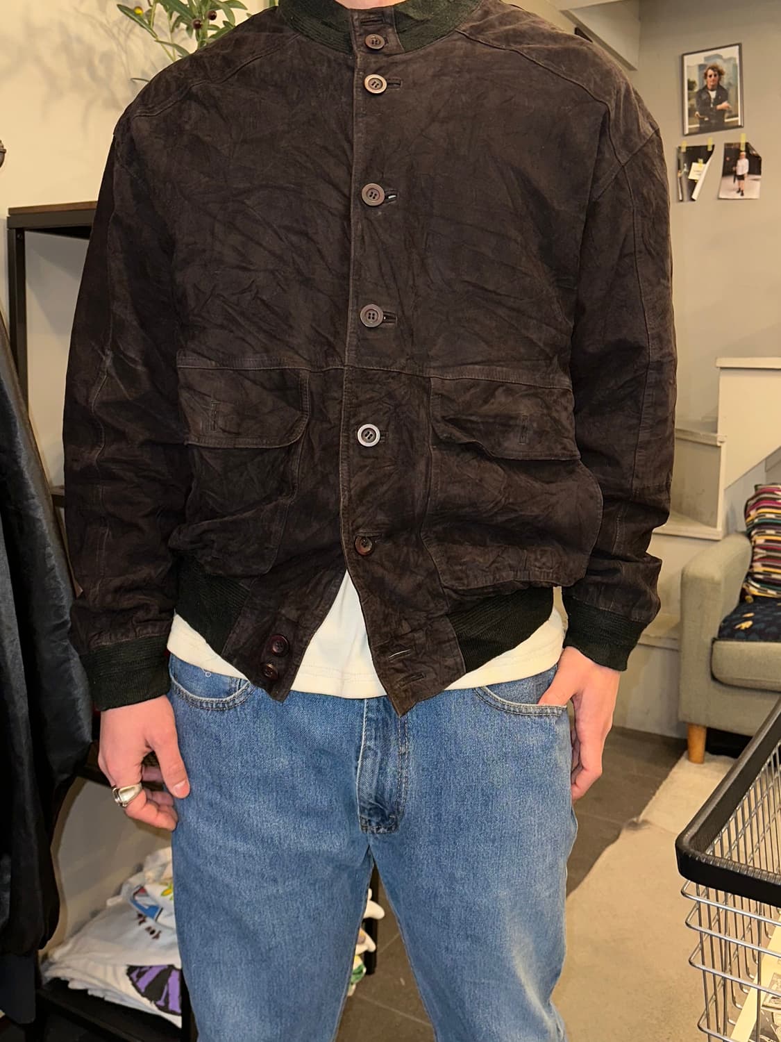 Old Euro genuine leather suede bomber 상품이미지6