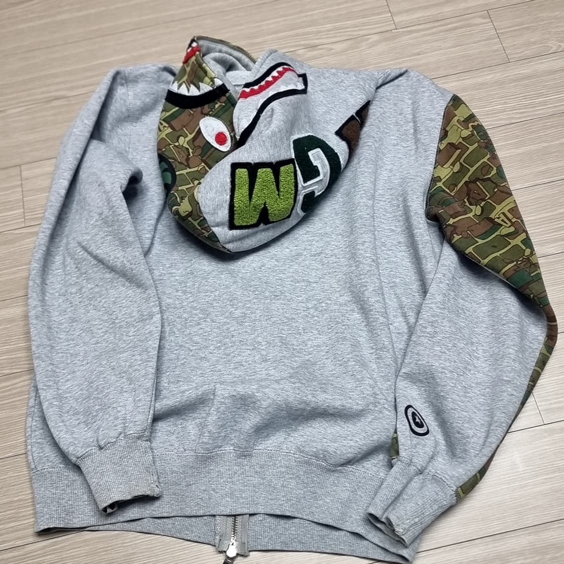 베이프 샤크 브릭 카모 후드집업 회색(m) 상품이미지7