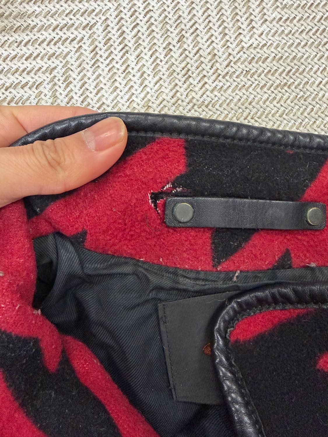 정품) COACH 코치 레드 블랙 하운드투스 체크 코트 M 상품이미지6