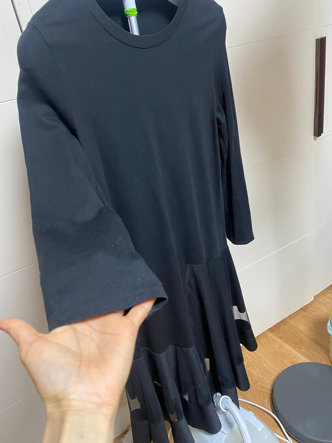 블랙 롱 원피스 시스루 디자인 상품이미지3