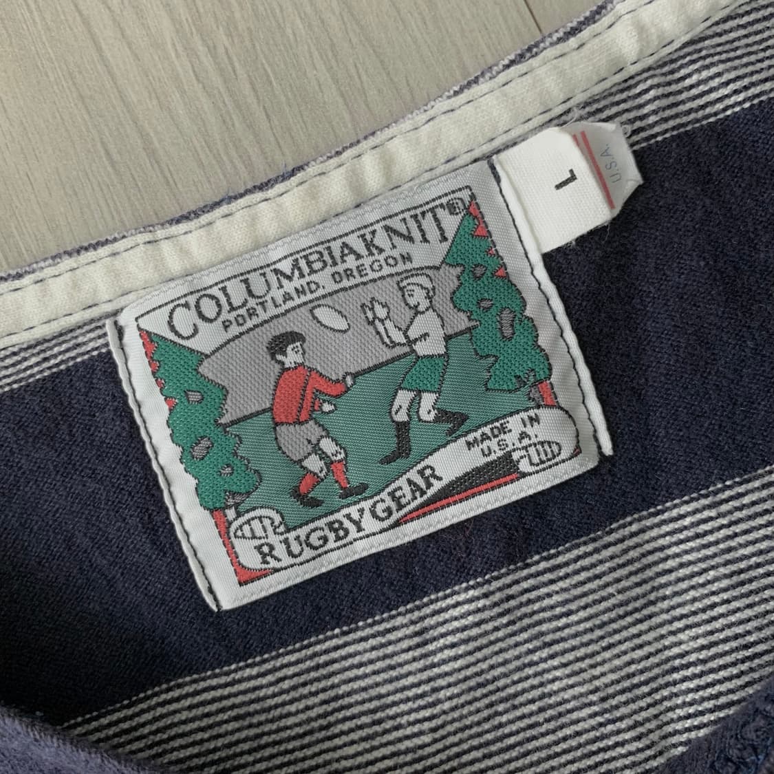 콜롬비아니트 크루넥 스트라이프 럭비 티셔츠 made  in usa 상품이미지3