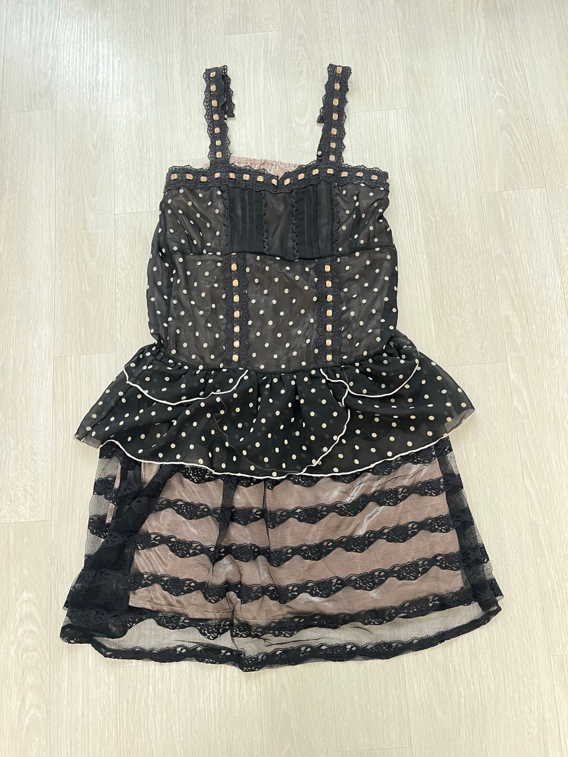 블랙 시스루 도트 슬리브리스 미니 원피스 상품이미지1