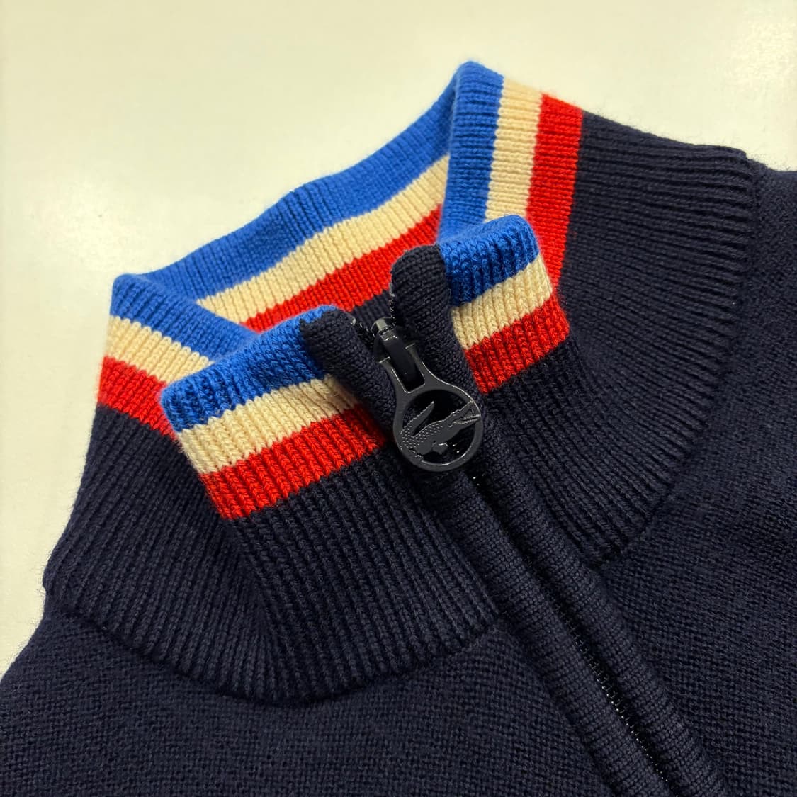 [3] 라코스테 울 네이비 컬러 배색 니트 집업 가디건 C41 상품이미지5