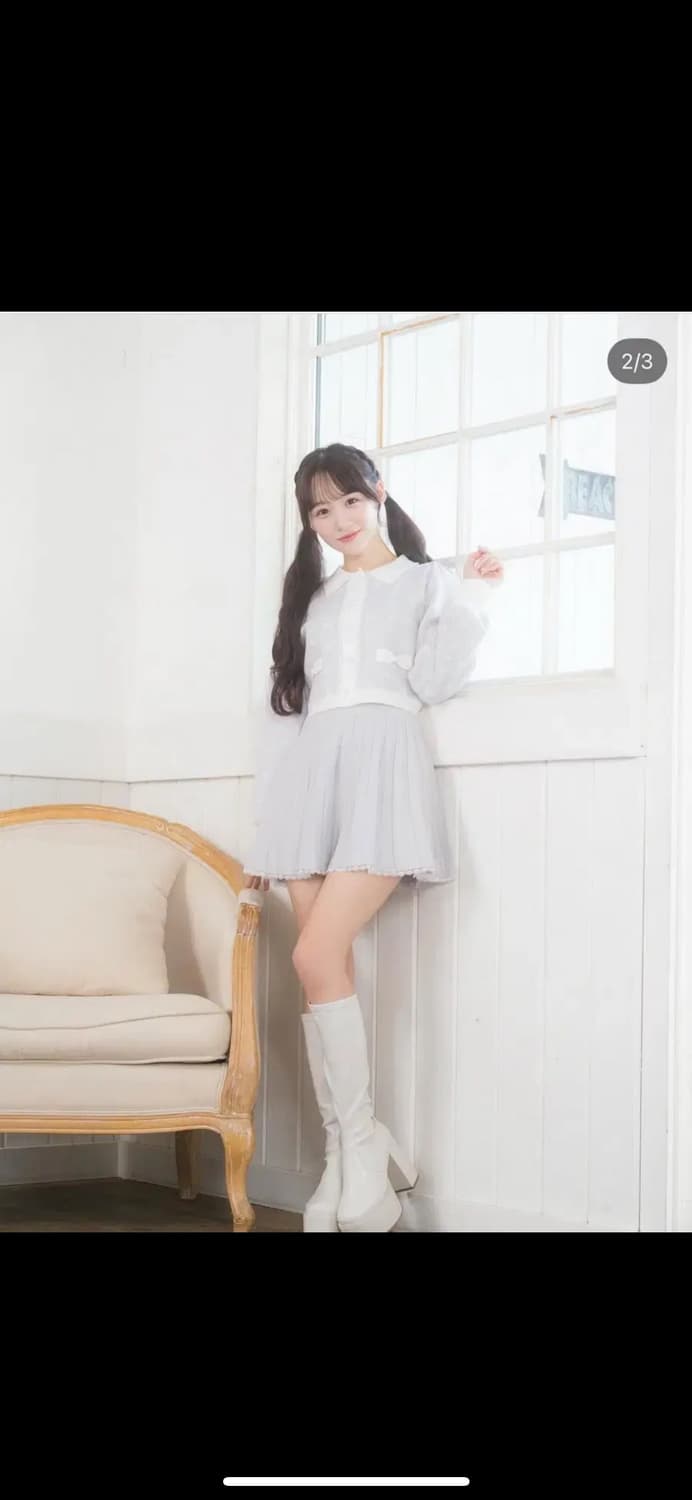 에블린 로고 플리츠 니트 가디건 세트 투피스 스나계 그레일 미셸마카롱 상품이미지1