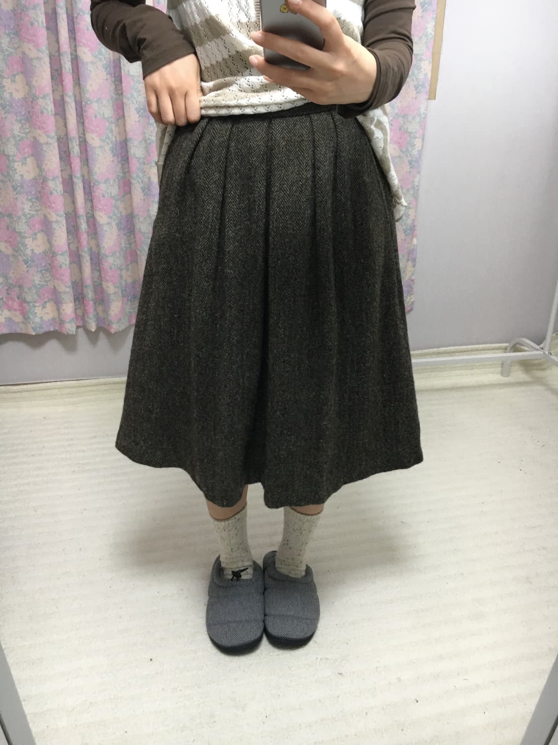 카키-브라운 보카시 울 스커트  상품이미지4