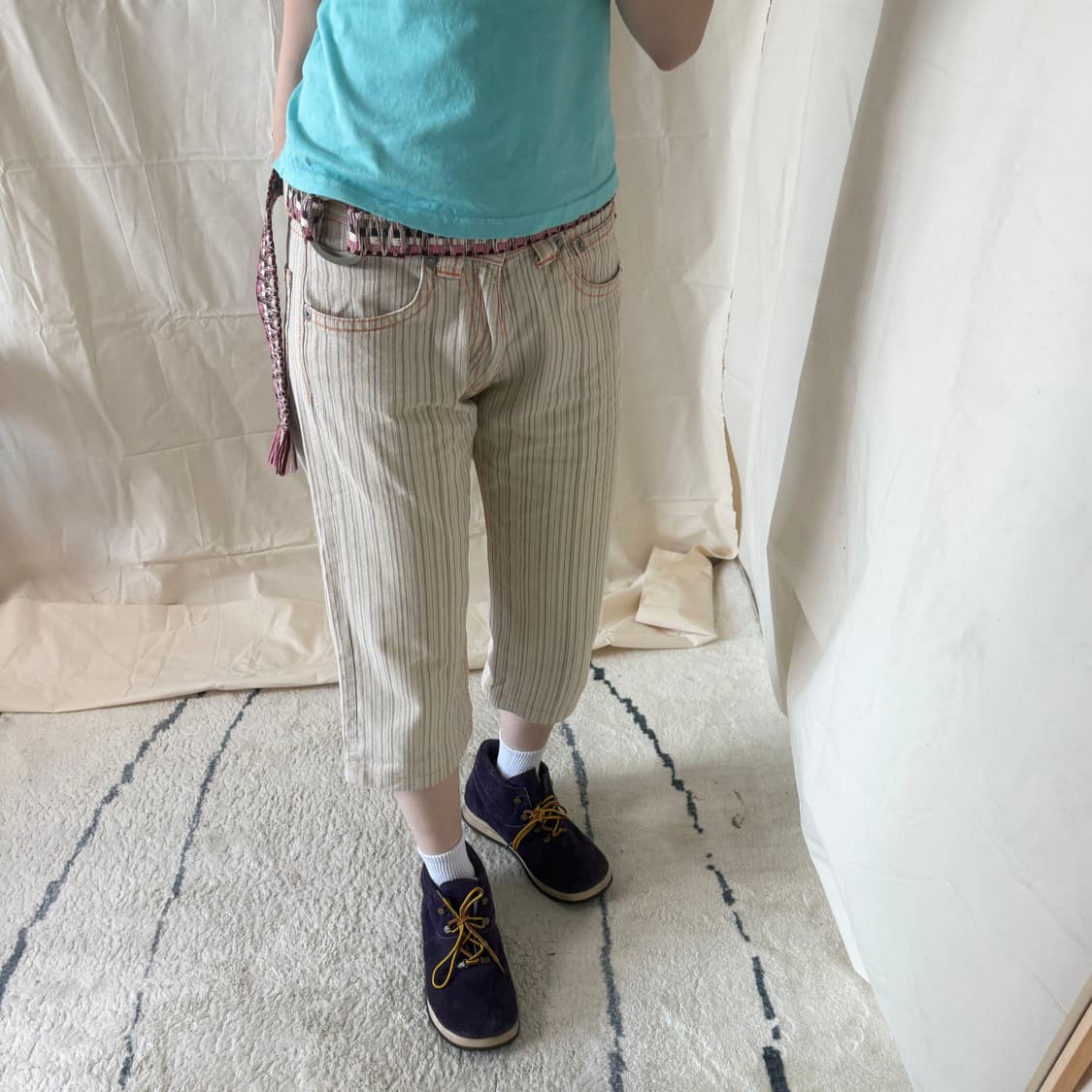 Cocolulu Stripe Cropped Denim Jeans 상품이미지2