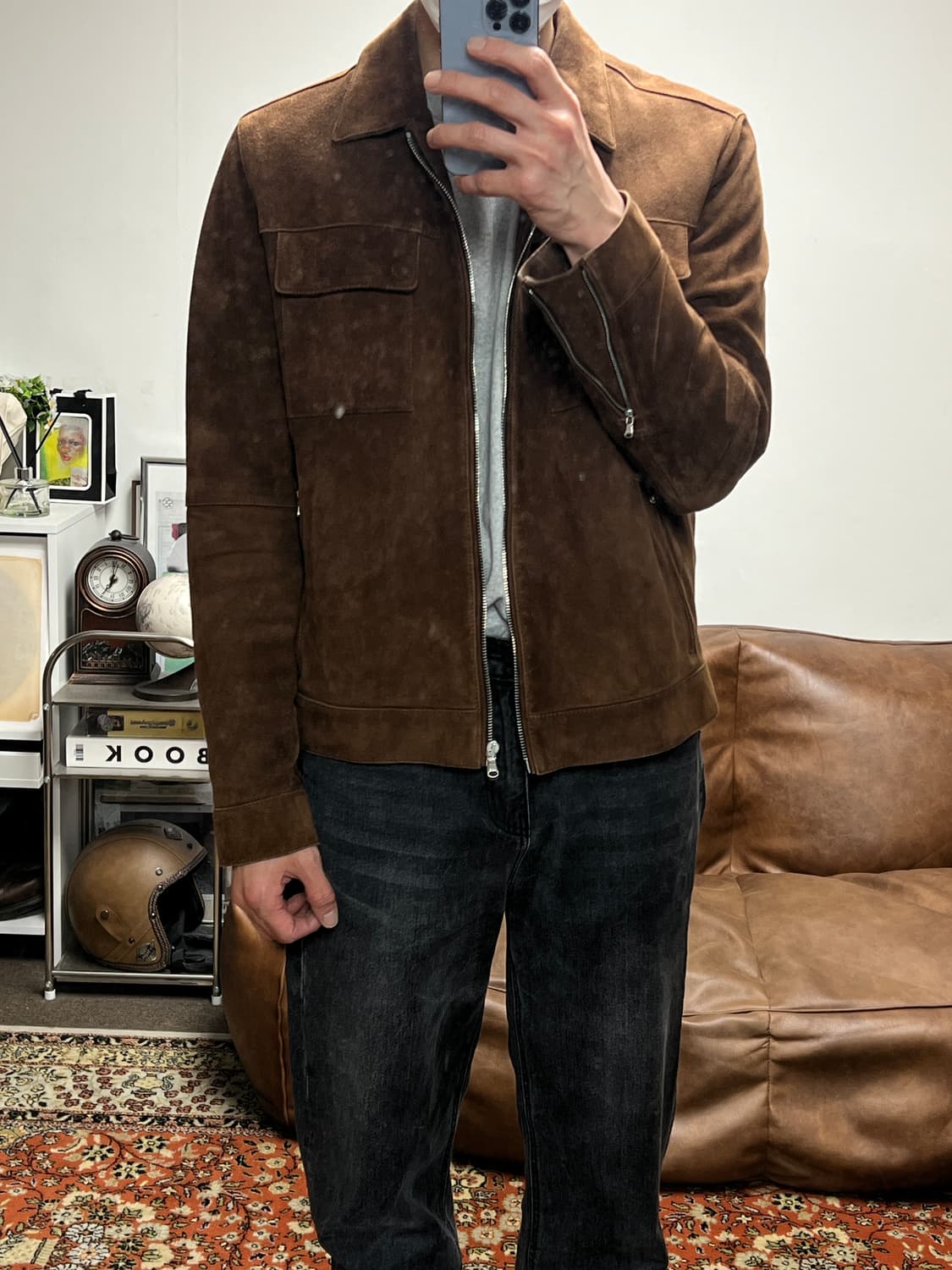 [L] 질스튜어트 리얼레더 스웨이드 브라운 트러커 자켓 상품이미지2